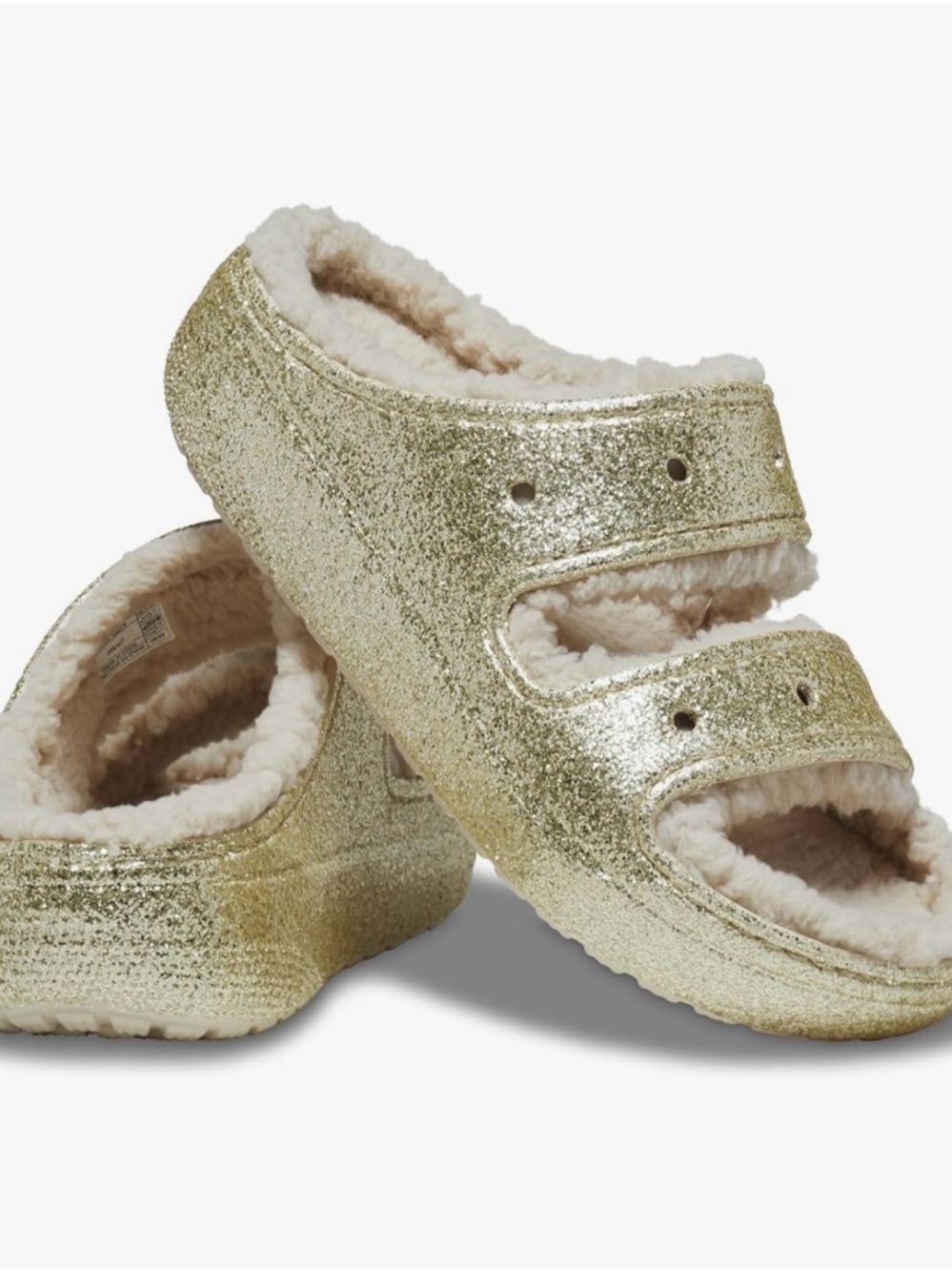 CROCS Gold Glitter Fleece-Lined Slide Sandals (6 woman's / 4 Jrs)